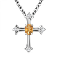 African Amethyst and White Zircon Cross 0.50 ctw Pendant in Sterling Silver with Stainless Steel Chain 20 Inches