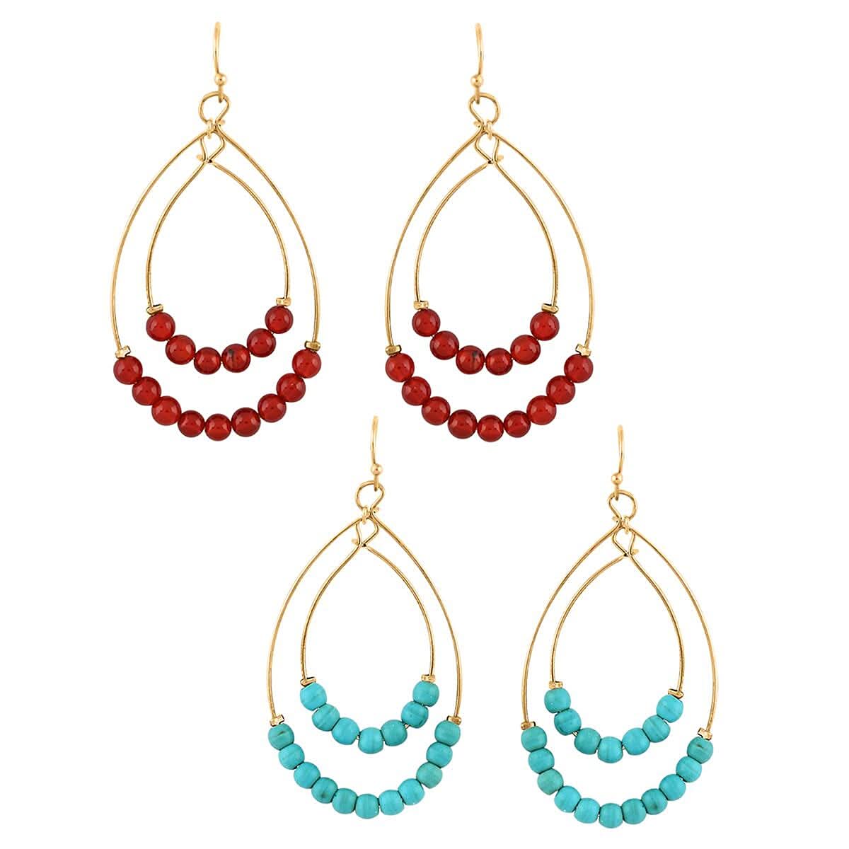 Agate and Howlite 15.00 ctw Set of 2 Beaded Earrings Goldtone