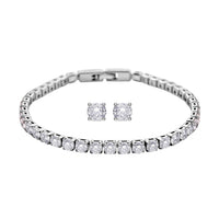 Ankur Treasure Chest Simulated Diamond Bracelet (7.00 In) and Earrings in Silvertone
