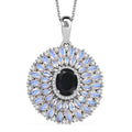 California Black Jade and Multi Gemstone 8.25 ctw Dahlia Bloom Pendant Necklace in Rhodium Over Sterling Silver 20 Inches - Sticky add to cart bar