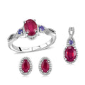 Niassa Ruby (FF), Tanzanite Ring (Size 7.00), Stud Earrings and Pendant in Rhodium Over Sterling Silver 3.75 ctw - Sticky add to cart bar
