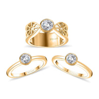 Karis Set of 3 Simulated Diamond Solitaire Ring in 18K YG Plated (Size 5) 3.10 ctw