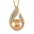 South Sea Golden Cultured Pearl and White Zircon 0.55 ctw Pendant Necklace in 18K Vermeil Yellow Gold Over Sterling Silver 20 Inches - Sticky add to cart bar
