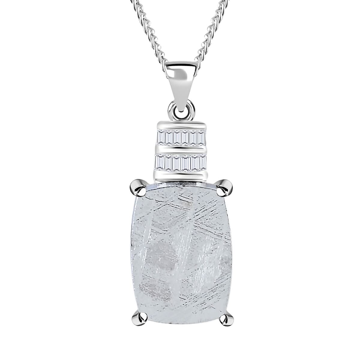 Marvelous Meteorite and Diamond 0.10 ctw Statement Pendant Necklace in Platinum Over and Rhodium Over Sterling Silver 20 Inches