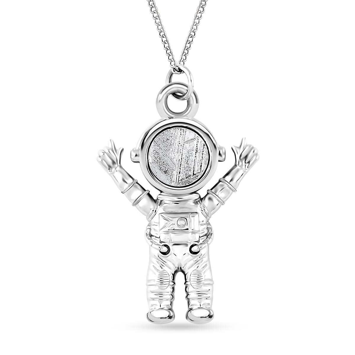 Marvelous Meteorite Astronaut Pendant Necklace in Rhodium Over Sterling Silver 20 Inches