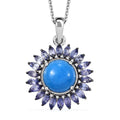 Ceruleite and Multi Gemstone 5.90 ctw Sunflower Pendant Necklace in Rhodium Over Sterling Silver 20 Inches - Sticky add to cart bar