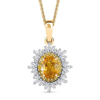 Madagascar Yellow Sapphire, White and Yellow Diamond 1.40 ctw Sunburst Pendant Necklace in 18K Vermeil Yellow Gold Over Sterling Silver 20 Inches