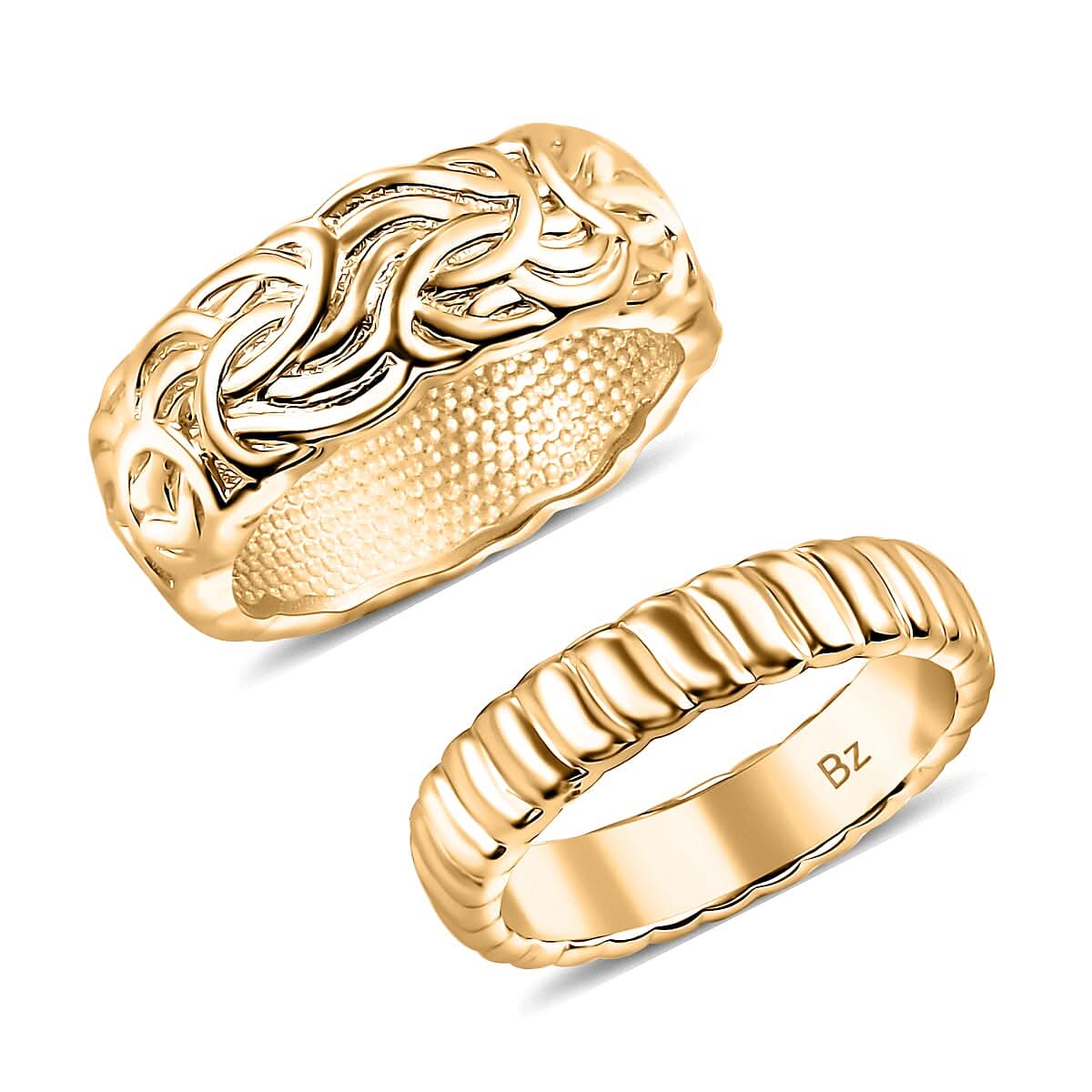 Set of 2 Band Ring in 18K Gold Over Bronze (Size 5.0)