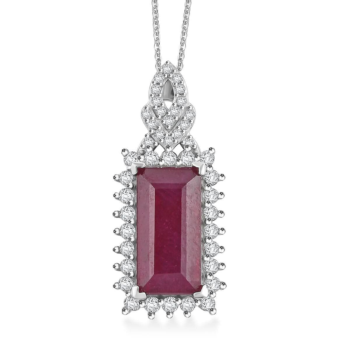 Doorbuster AAA Niassa Ruby (FF) and White Zircon 4.75 ctw Pendant Necklace in Rhodium Over Sterling Silver 20 Inches