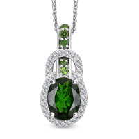 Chrome Diopside, White Zircon Pendant Necklace (20 Inches) in Rhodium Over Sterling Silver 1.70 ctw