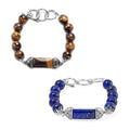 Set of 2 Lapis Lazuli and Yellow Tigers Eye 234.40 ctw Bracelet in Stainless Steel (6.75In) - Sticky add to cart bar