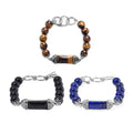 Set of 3 Black Tourmaline, Lapis Lazuli and Yellow Tigers Eye 351.60 ctw Bracelet in Stainless Steel (6.75In) - Sticky add to cart bar