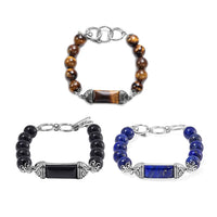 Set of 3 Black Tourmaline, Lapis Lazuli and Yellow Tigers Eye 351.60 ctw Bracelet in Stainless Steel (6.75In)