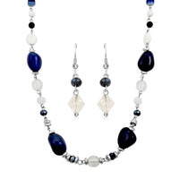 Sodalite 50.40 ctw and Austrian Crystal Canon Sky Blue Necklace and Earrings in Silvertone 24 Inches