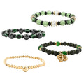 Set of 4 Multi Gemstone and Glass Multistand Stretch Bracelet With Charms in Goldtone 66.10 ctw - Sticky add to cart bar
