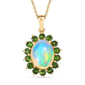 Premium Ethiopian Welo Opal, Chrome Diopside Sunburst Pendant Necklace (20 Inches) in 18K Vermeil YG Over Sterling Silver 1.70 ctw - Sticky add to cart bar