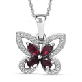 Premium Anthill Garnet and White Zircon 1.00 ctw Butterfly Pendant Necklace in Rhodium Over Sterling Silver 20 Inches - Sticky add to cart bar