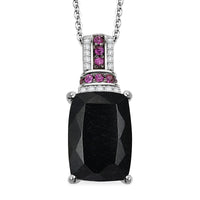 California Black Jade and Multi Gemstone 8.80 ctw Elegant Pendant Necklace in Rhodium Over Sterling Silver 20 Inches