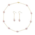 Multi Color Freshwater Pearl Station Necklace and Dangle Earrings in 14K Yellow Gold Over Sterling Silver 20 Inches - Sticky add to cart bar