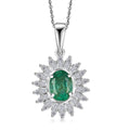 Premium Kagem Zambian Emerald and Moissanite 1.75 ctw Starburst Halo Pendant Necklace in Rhodium Over Sterling Silver 20 Inches - Sticky add to cart bar