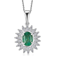 Premium Kagem Zambian Emerald and Moissanite 1.75 ctw Starburst Halo Pendant Necklace in Rhodium Over Sterling Silver 20 Inches