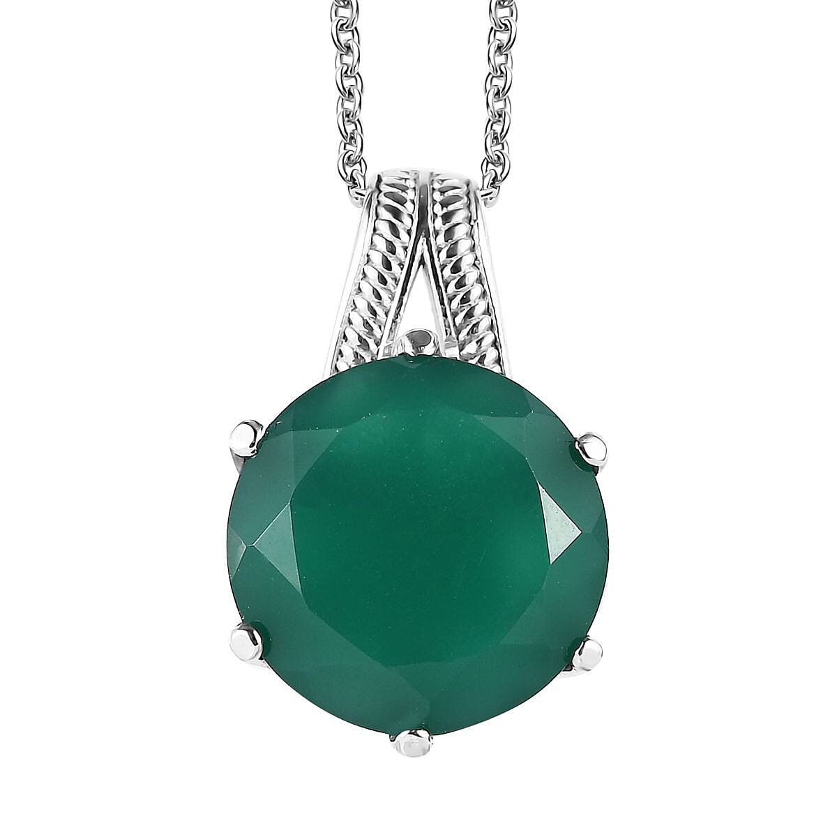 Green Onyx Pendant Necklace (20 Inches) in Stainless Steel 9.35 ctw