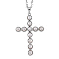 White Freshwater Pearl Cross Pendant in Goldtone with Stainless Steel Necklace 20 Inches - Sticky add to cart bar