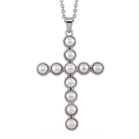 White Freshwater Pearl Cross Pendant in Goldtone with Stainless Steel Necklace 20 Inches