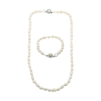Freshwater Pearl Bracelet (7.50In) and Necklace 20 Inches in Stainless Steel