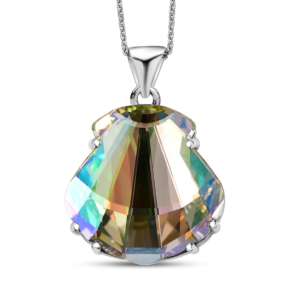 Lumingreen Crystal Pendant Necklace in Platinum Over Sterling Silver 20 Inches