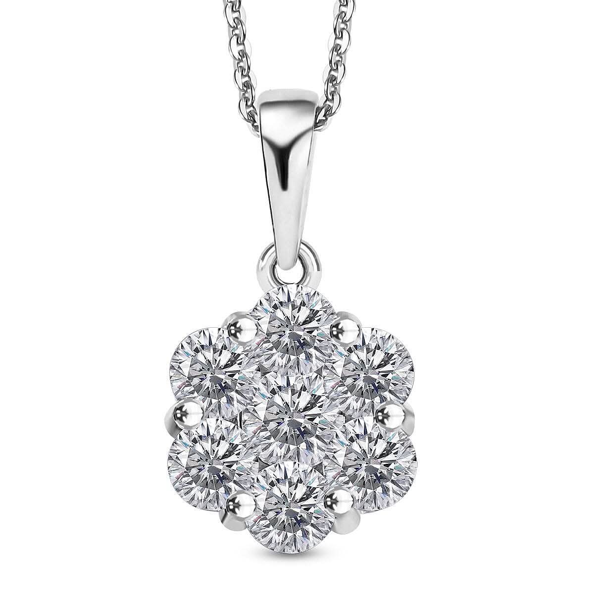 Moissanite Pendant Necklace (20 Inches) in Rhodium Over Sterling Silver 1.25 ctw