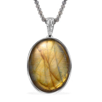 Karis Premium Malagasy Labradorite 135.00 ctw Solitaire Pendant with Beaded Necklace in Platinum Bond 20 Inches
