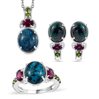 Karis Table Mountain Shadowkite, Multi Gemstone Earrings, Ring (Size 6.0) and Pendant in Platinum Bond with Stainless Steel Necklace (20 Inches) (Del. in 10-12 Days) 14.20 ctw