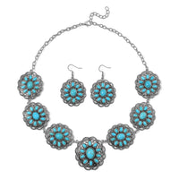 TLV Constitute Blue Howlite Necklace (20-22 Inches) in Black Oxidized Silvertone and Earrings in Stainless Steel 225.00 ctw