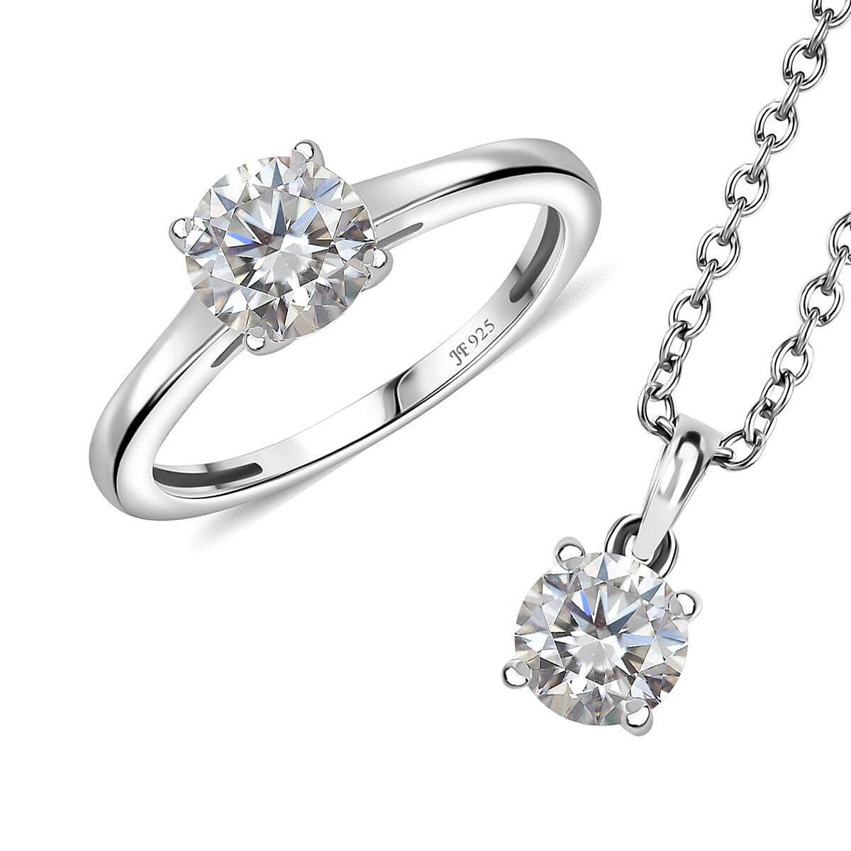 J Francis Embellished with Zirconia by Swarovski Solitaire Ring (Size 5.0), Pendant Necklace (20 Inches) in Rhodium Over Sterling Silver 2.25 ctw