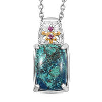 Karis Table Mountain Shadowkite and Orissa Rhodolite Garnet 7.60 ctw Floral Pendant in 18K YG Plated and Platinum Bond with Stainless Steel Necklace 20 Inches
