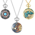 Set of 3 Strada Japanese Movement Blue Howlite, Crocodile, Lake Green, Black, Sun & Moon Enameled Pattern Pocket Watch With Chain (31 Inches) in Dualtone 2.50 ctw - Sticky add to cart bar