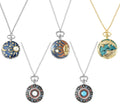 Set of 5 Strada Japanese Movement Blue and White Howlite, Crocodile, Lake Green, Black, Sun & Moon Enameled Pattern Pocket Watch With Chain (31 Inches) in Dualtone 5.00 ctw - Sticky add to cart bar