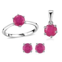 Niassa Ruby (FF) Solitaire Ring (Size 5.0), Stud Earrings and Pendant in Sterling Silver 4.25 ctw