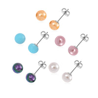 Set of 5, Multi Color Shell Pearl Stud Earrings in Stainless Steel