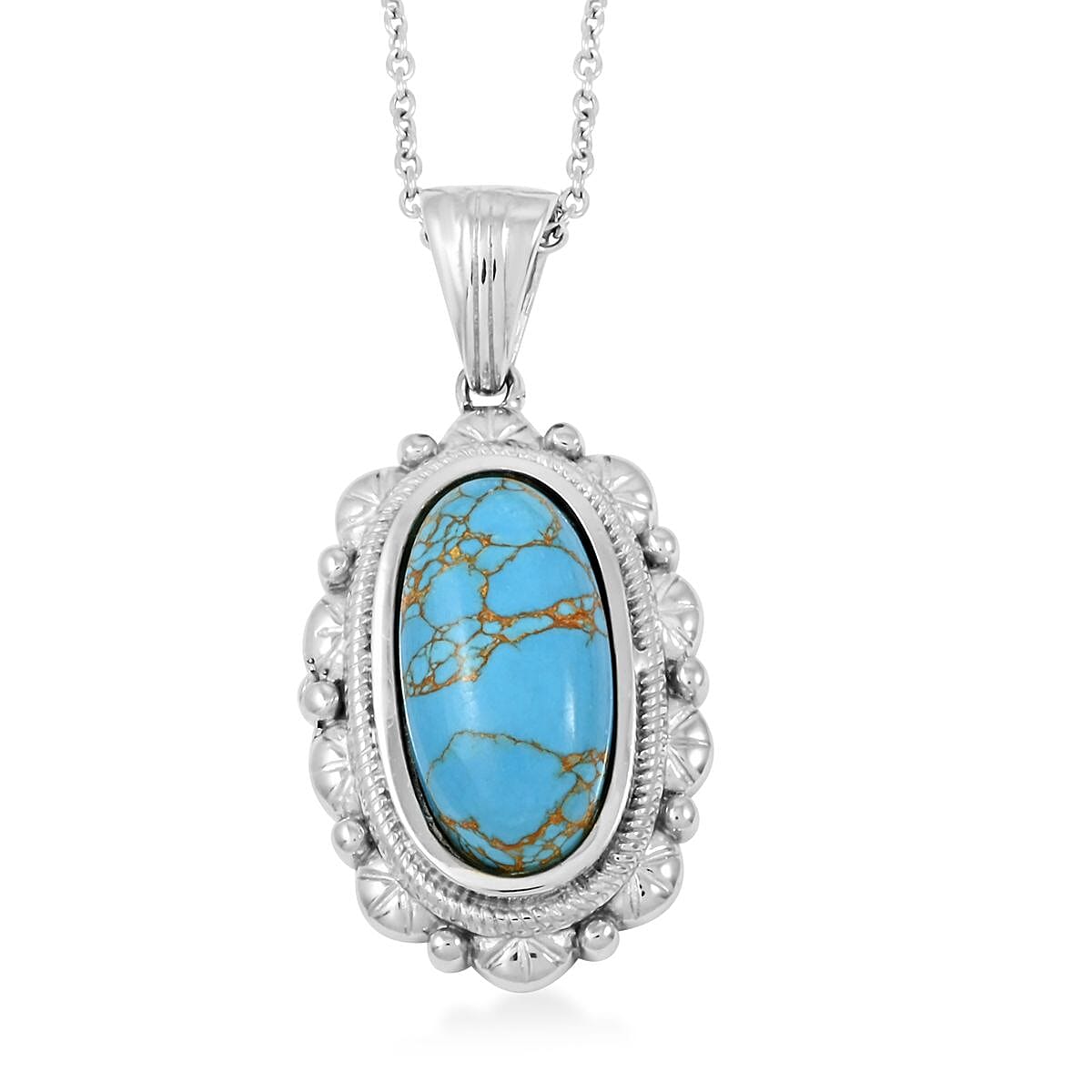 Mojave Blue Turquoise 8.65 ctw Pendant Necklace in Stainless Steel 20 Inches