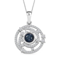 Blue Star Sapphire (DF) and Moissanite 2.00 ctw Celestial Star Pendant Necklace in Rhodium Over Sterling Silver 20 Inches