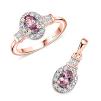 Narsipatnam Pink Spinel, White Zircon Halo Ring (Size 6) and Pendant in 18K Vermeil RG Over Sterling Silver 1.75 ctw