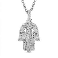 Karis White Diamond Accent Hamsa Pendant in Platinum Bond with Stainless Steel Necklace 20 Inches