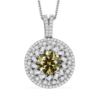 TLV Yellow Moissanite (Rnd 8mm), Moissanite Cocktail Pendant Necklace (20 Inches) in Rhodium Over Sterling Silver 3.25 ctw