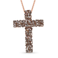 Natural Champagne Diamond 1.00 ctw Fire Crackle Cross Pendant Necklace in 18K Vermeil Rose Gold Over Sterling Silver 20 Inches