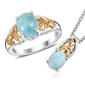 Karis Larimar Ring (Size 5.0) and Pendant in 18K YG Plated and Platinum Bond with Stainless Steel Necklace (20 Inches) 4.65 ctw - Sticky add to cart bar