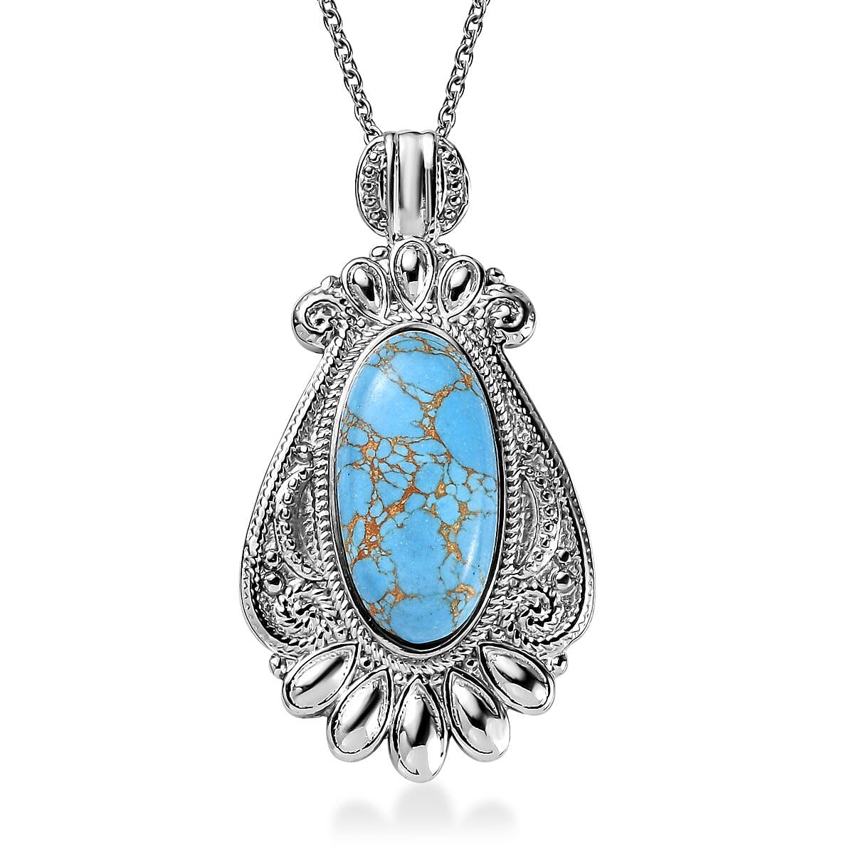 Mojave Blue Turquoise 22.00 ctw Pendant Necklace in Stainless Steel 20 Inches
