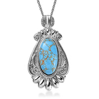 Mojave Blue Turquoise 22.00 ctw Pendant Necklace in Stainless Steel 20 Inches