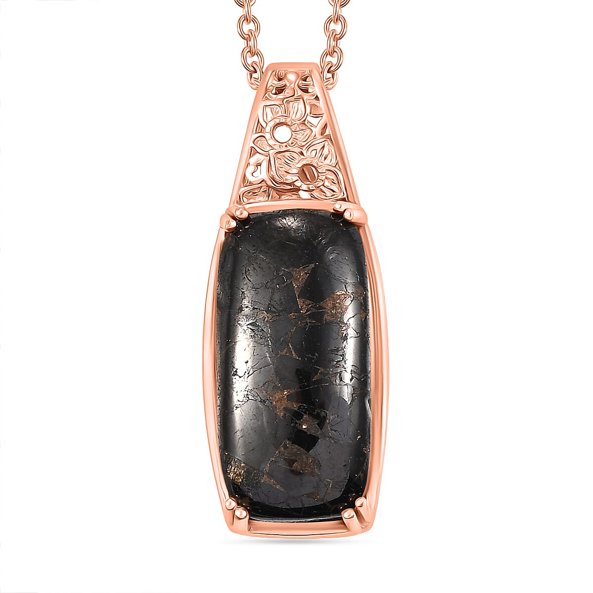Karis Matrix Silver Shungite Pendant in 18K RG Plated with Stainless Steel Necklace (20 Inches) 7.35 ctw